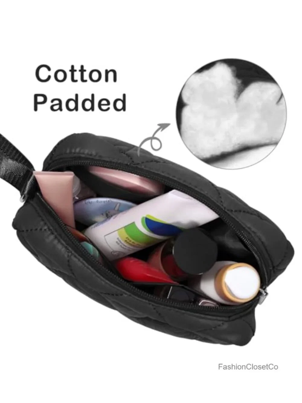 Quilted Cotton Cosmetic Bag Zipper Pouch Travel Toiletry Organizer Case